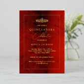 Invitation En Aluminium Elégant Ruby Red Gold Quinceanera 15e (Debout devant)