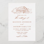 Invitation En Aluminium Elégant Rustic Grange Mariage Rose Or (Recto)