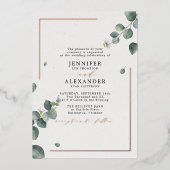 Invitation En Aluminium Elégant Rustique Eucalyptus Mariage Rose or (Recto)