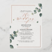 Invitation En Aluminium Élégant Rustique Eucalyptus Script Mariage Rose (Recto)