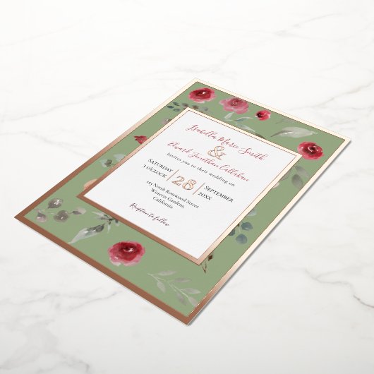 Invitation En Aluminium Elégant Sage Green Bourgogne Rose Rose Or (Rotation)