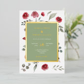 Invitation En Aluminium Elégant Sage Green Feuille Bourgogne Rose Gold (Debout devant)