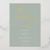 Invitation En Aluminium Élégant Sage Green Gold Calligraphy Script Mariage (Recto)