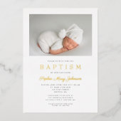 Invitation En Aluminium Elégant Sage Green Photos Baptism Or (Recto)