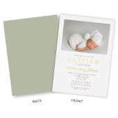 Invitation En Aluminium Elégant Sage Green Photos Baptism Or