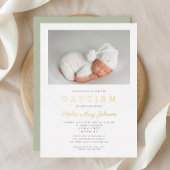 Invitation En Aluminium Elégant Sage Green Photos Baptism Or