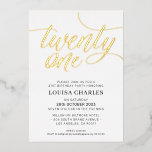 Invitation En Aluminium ELEGANT SCRIPT 21e anniversaire fête d'or élégant<br><div class="desc">par kat massard >>> https://linktr.ee/simplysweetpaperie <<< Un design branché et écrit à la main pour votre 21E ANNIVERSAIRE - J'ai la plupart des âges disponibles en magasin CONSEIL :: 1. Pour modifier/déplacer des graphiques et des polices et ajouter du texte - cliquez sur le bouton "customiser". - - - -...</div>
