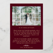 Invitation En Aluminium Élégant Script 2 Mariage photo Bourgogne Or (Verso)