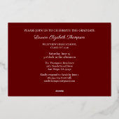 Invitation En Aluminium Élégant Script 3 Photo Maroon Graduation Gold (Verso)