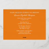 Invitation En Aluminium Élégant Script 3 Photo Orange Graduation Gold Foil (Verso)