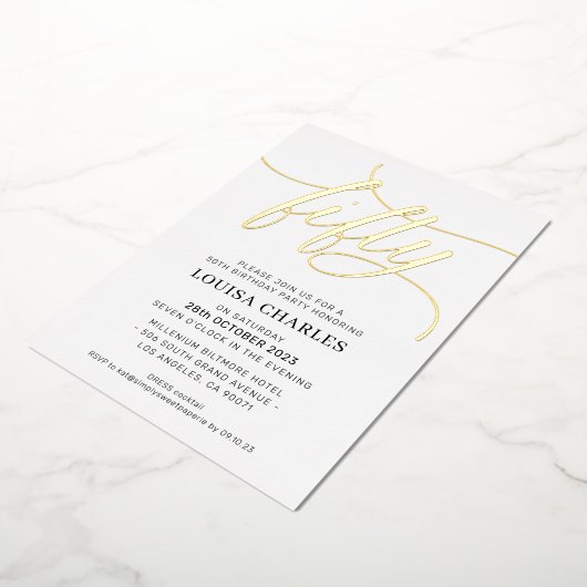 Invitation En Aluminium ELEGANT SCRIPT 50e anniversaire fête d'or élégant (Rotation)