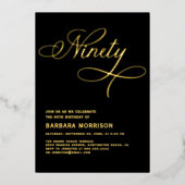 Invitation En Aluminium Élégant Script 90 Black Gold 90e anniversaire (Recto)