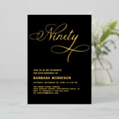 Invitation En Aluminium Élégant Script 90 Black Gold 90e anniversaire (Debout devant)