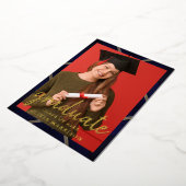 Invitation En Aluminium Élégant Script Black Gold Photo Collage Graduation (Rotation)