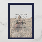 Invitation En Aluminium Élégant script bleu marine 2 photos enregistrer la (Verso)