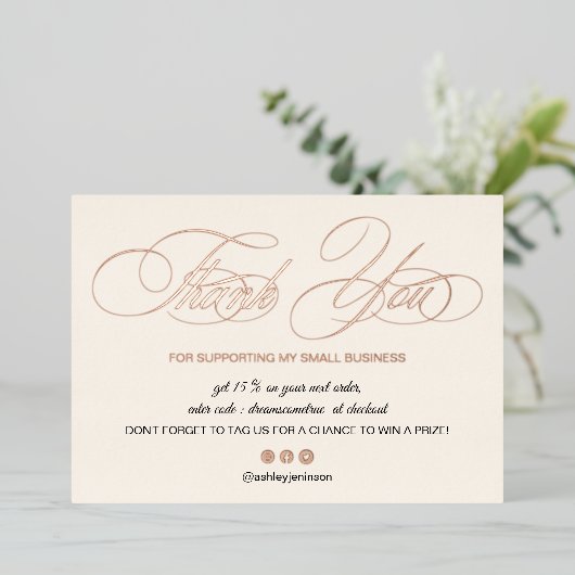 Invitation En Aluminium Élégant script blush rose logo commander merci (Debout devant)