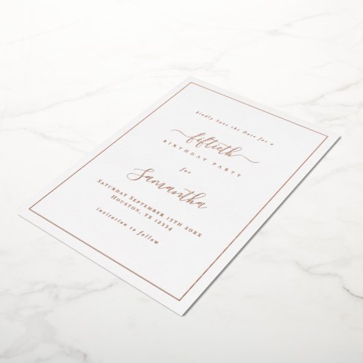 Invitation En Aluminium Élégant Script Bordure 50e anniversaire Enregistre (Rotation)