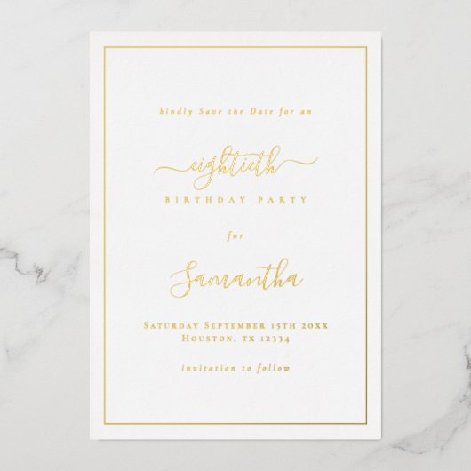 Invitation En Aluminium Elégant Script Bordure 80e anniversaire Enregistre (Recto)
