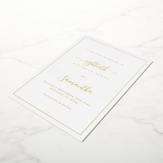 Invitation En Aluminium Elégant Script Bordure 80e anniversaire Enregistre (Rotation)