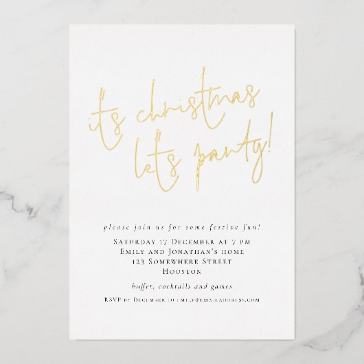 Invitation En Aluminium Élégant Script C'est Noël Faisons la Fête Luxe (Recto)