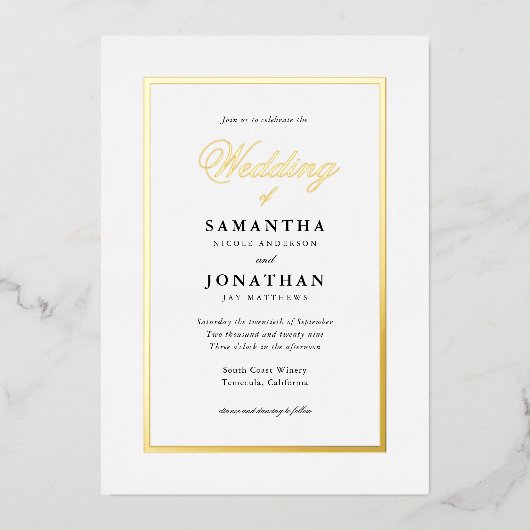 Invitation En Aluminium Élégant Script Classic Minimal Mariage Gold (Recto)