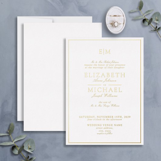 Invitation En Aluminium Élégant Script classique Monogramme Mariage or