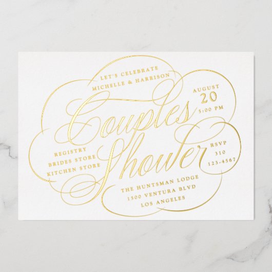 Invitation En Aluminium Élégant Script Cloud Flore Couples Douche (Recto)