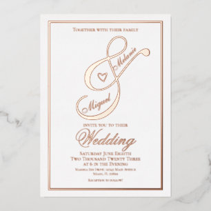 Invitation En Aluminium Élégant Script Coeur Ampersand Mariage Pressé