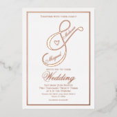 Invitation En Aluminium Élégant Script Coeur Ampersand Mariage Pressé (Recto)