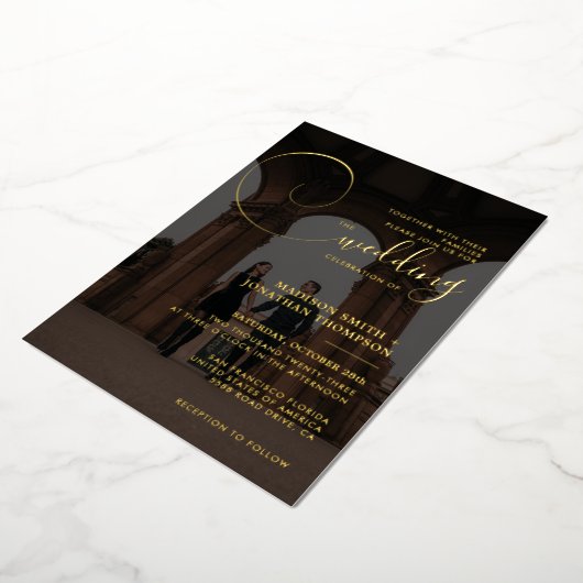 Invitation En Aluminium Élégant script de calligraphie gris foncé Mariage  (Rotation)