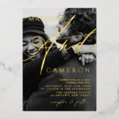 Invitation En Aluminium Élégant script de calligraphie Photo Mariage Gold (Devant)