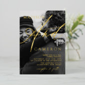 Invitation En Aluminium Élégant script de calligraphie Photo Mariage Gold (Debout devant)