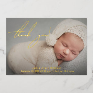 Invitation En Aluminium Élégant script de remerciement pour photo de bébé