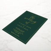 Invitation En Aluminium Élégant Script Emerald Green Mariage Gold (Rotation)