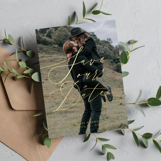 Invitation En Aluminium Élégant Script Enregistrer La Date