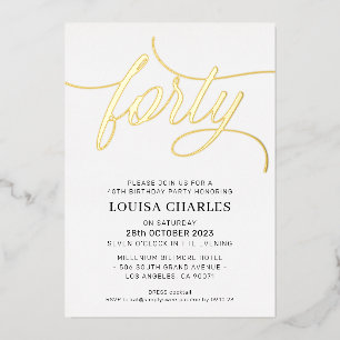 Invitation En Aluminium ÉLÉGANT SCRIPT Fête d'anniversaire 40 ans chic or