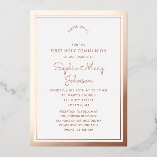 Invitation En Aluminium Élégant Script fille première communion (Recto)