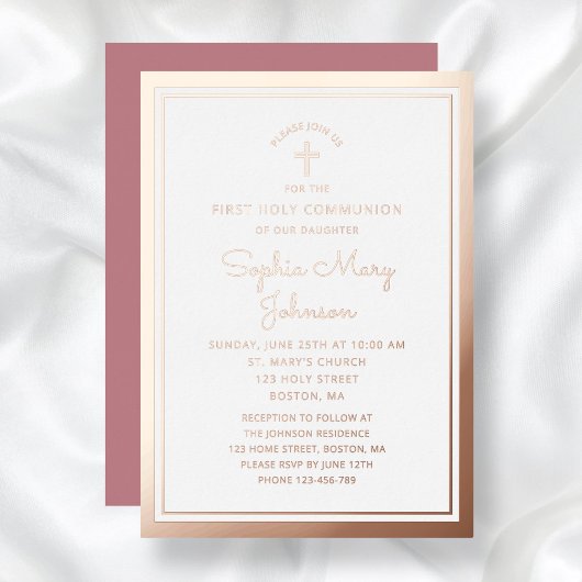 Invitation En Aluminium Élégant Script fille première communion