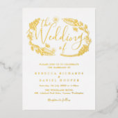Invitation En Aluminium Élégant Script Foliage Mariage Gold Foil Invitatia (Recto)