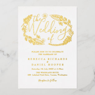 Invitation En Aluminium Élégant Script Foliage Mariage Gold Foil Invitatia