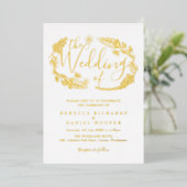 Invitation En Aluminium Élégant Script Foliage Mariage Gold Foil Invitatia (Debout devant)