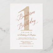 Invitation En Aluminium Élégant Script Gold Baby's 1st Birthday & Baptism (Recto)