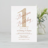 Invitation En Aluminium Élégant Script Gold Baby's 1st Birthday & Baptism (Debout devant)