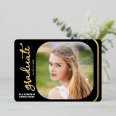 Invitation En Aluminium Élégant Script Gold Foil 2 Photo Graduation Party (Debout devant)