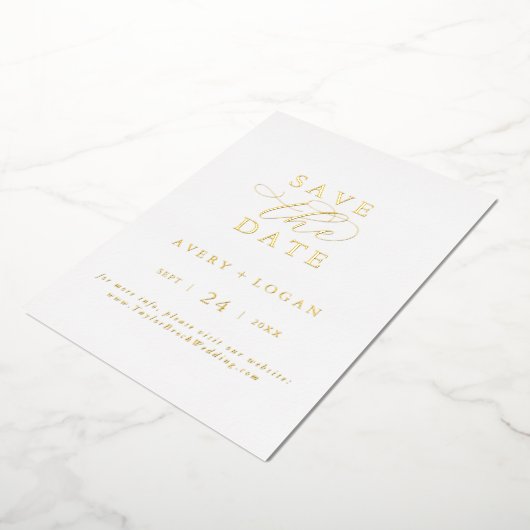 Invitation En Aluminium Élégant Script Gold Foil Enregistrer la date (Rotation)