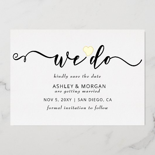 Invitation En Aluminium Élégant Script Gold Heart Nous faisons enregistrer (Recto)