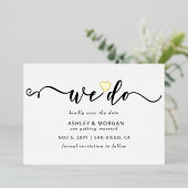 Invitation En Aluminium Élégant Script Gold Heart Nous faisons enregistrer (Debout devant)