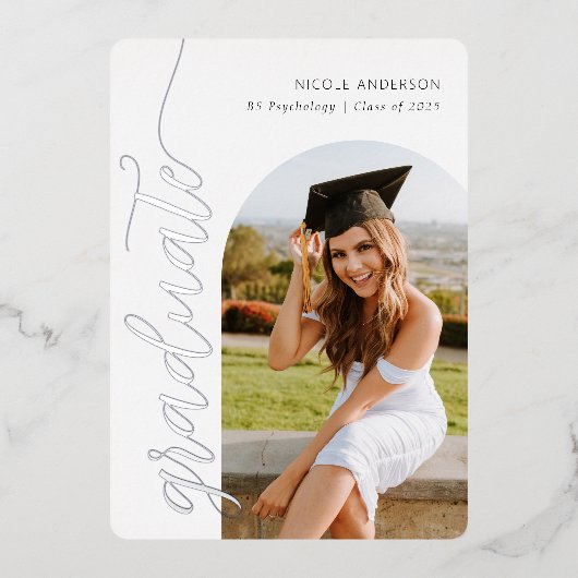 Invitation En Aluminium Élégant Script Graduation Party Arch Photo Arch Si (Recto)