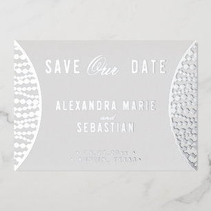 Invitation En Aluminium Élégant Script Gris perles Enregistrer la date Arg