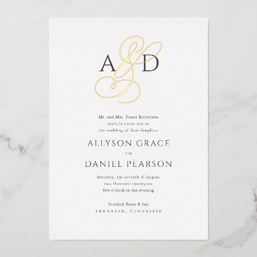 Invitation En Aluminium Élégant script initial Monogramme Mariage classiqu (Recto)